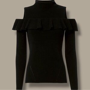 NWT INTERMIX ‘Kendall’ Ruffled Bust Cold-Shoulder Mock-Neck Sweater Size Medium